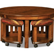 Five Piece Round Table Bench Set With Open Benches
